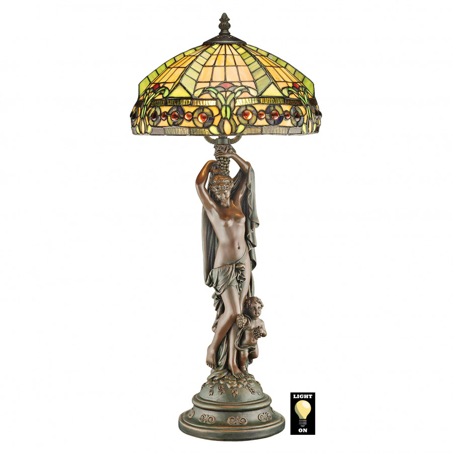 Toscano - Lucina Goddess of Light Lamp in Verdigris, Stained Glass