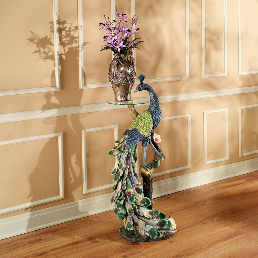 Toscano - Peacock Perch Sculptural Pedestal Table in Designer Resin