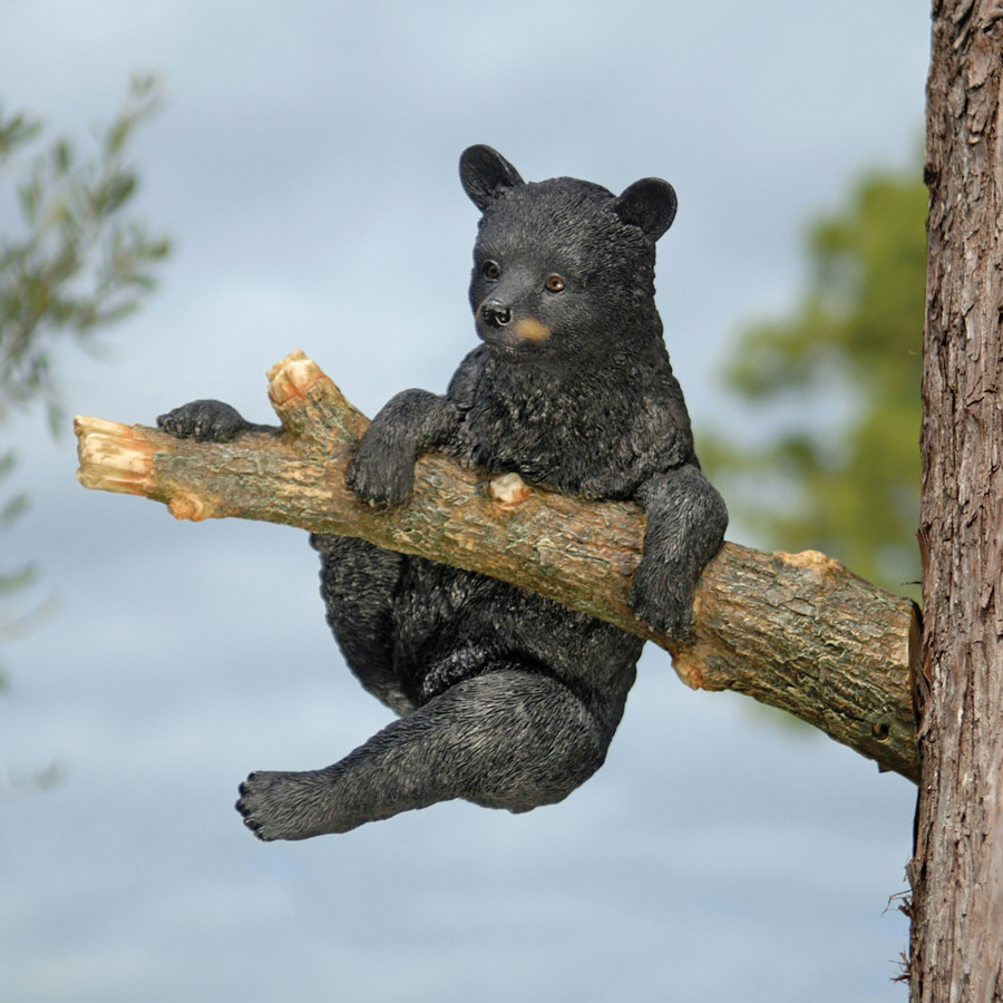 Toscano Up a Tree Black Bear Tree Hugger Cub Statue - Climbing Bear Cub