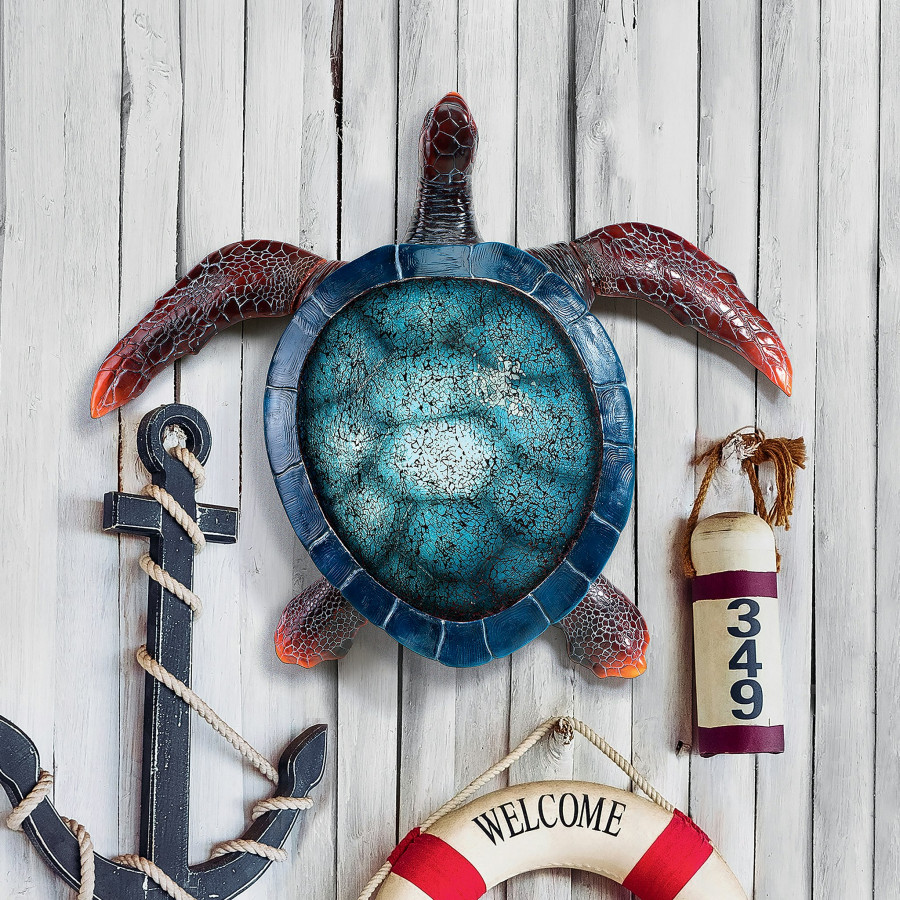 Toscano - Blue Sea Turtle Illuminated Mosaic Glass Wall Sculpture