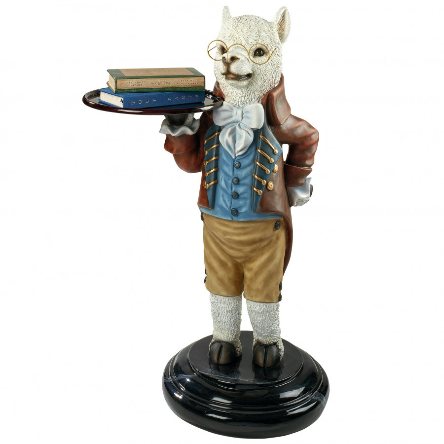 Toscano - Alfred the Alpaca Butler at Your Service Sculptural Pedestal Table in Designer Resin