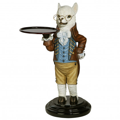 Toscano - Alfred the Alpaca Butler at Your Service Sculptural Pedestal Table in Designer Resin
