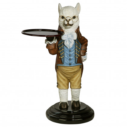 Toscano - Alfred the Alpaca Butler at Your Service Sculptural Pedestal Table in Designer Resin