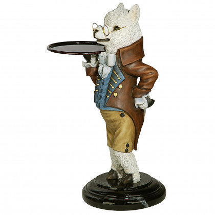 Toscano - Alfred the Alpaca Butler at Your Service Sculptural Pedestal Table in Designer Resin