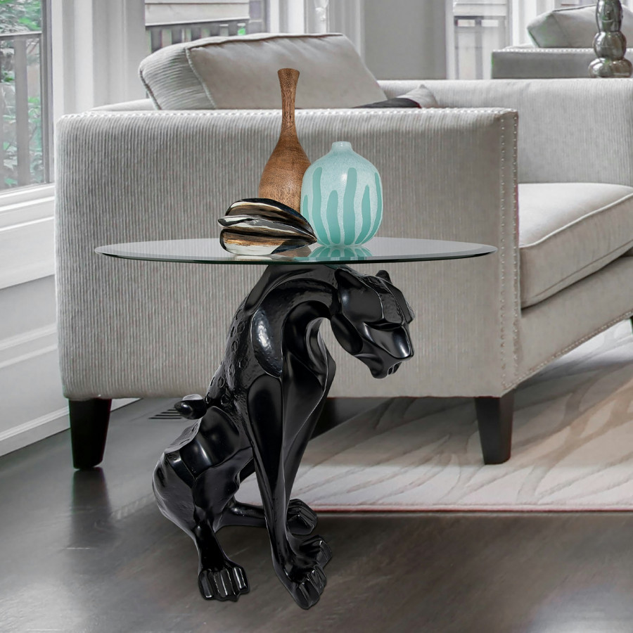 Toscano - Black Jaguar Sculptural Table in Designer Resin