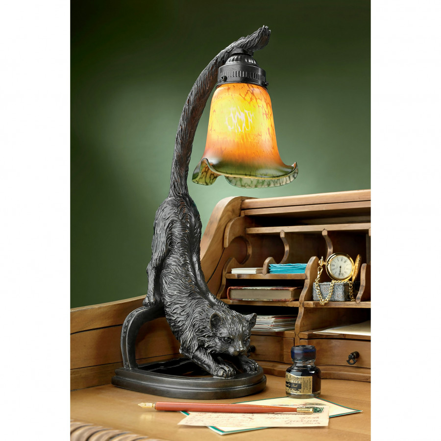 Toscano - Crouching Cat Flexing Feline Illuminated Sculpture