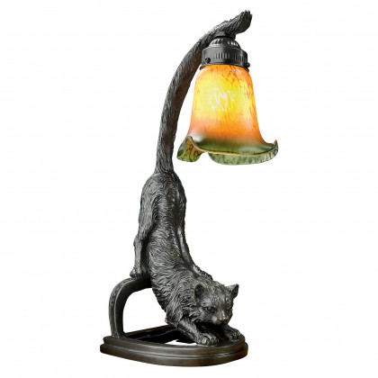 Toscano - Crouching Cat Flexing Feline Illuminated Sculpture