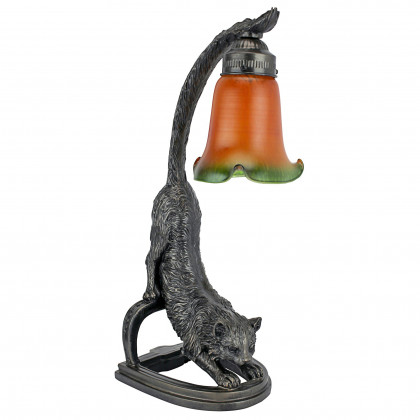 Toscano - Crouching Cat Flexing Feline Illuminated Sculpture