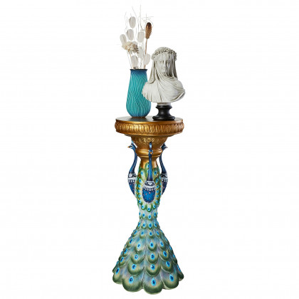 Toscano - Great Ruler Peacock Sculptural Pedestal Column in Designer Resin