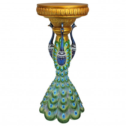Toscano - Great Ruler Peacock Sculptural Pedestal Column in Designer Resin