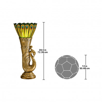 Toscano - Art Deco Peacock Sculptural Table Lamp in Bronze, Designer Resin
