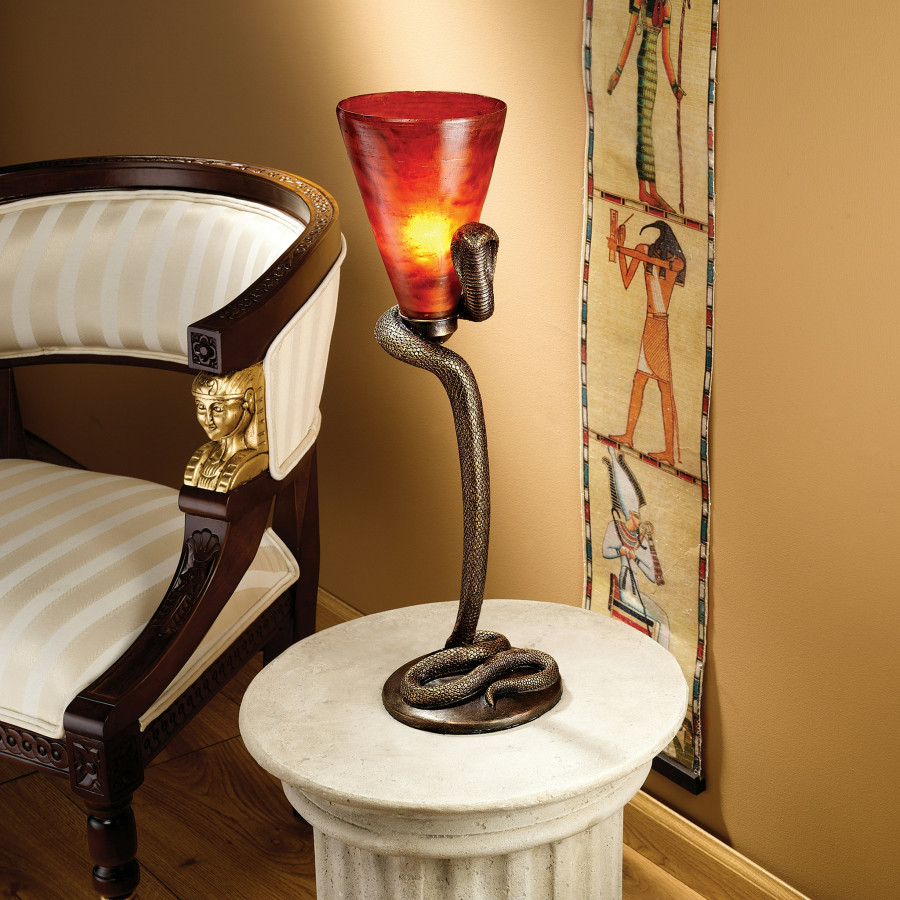Toscano - Uraeus Egyptian Cobra God Altar Lamp in Bronze, Designer Resin