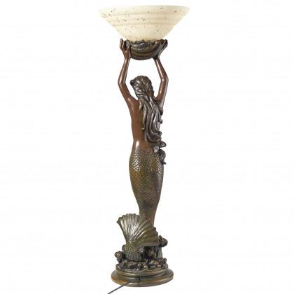 Toscano - The Goddess Offering Mermaid Sculptural Table Lamp in Verdigris, Designer Resin