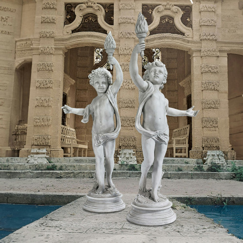Toscano - Lighting the Heavens Grande Cherub Sentinel Statue Set