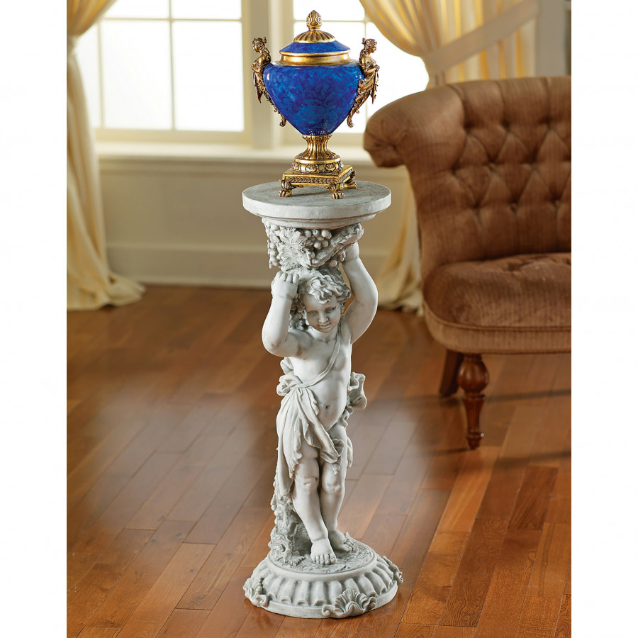 Toscano Sous la Vigne Sculptural Cherub Pedestal - Stone Finish