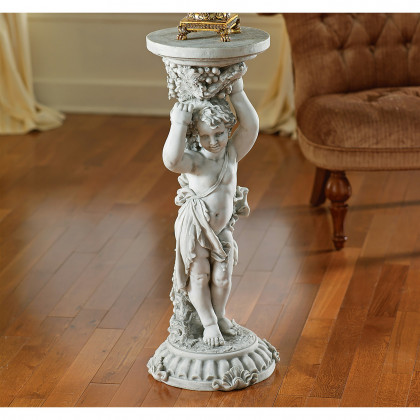 Toscano Sous la Vigne Sculptural Cherub Pedestal - Stone Finish
