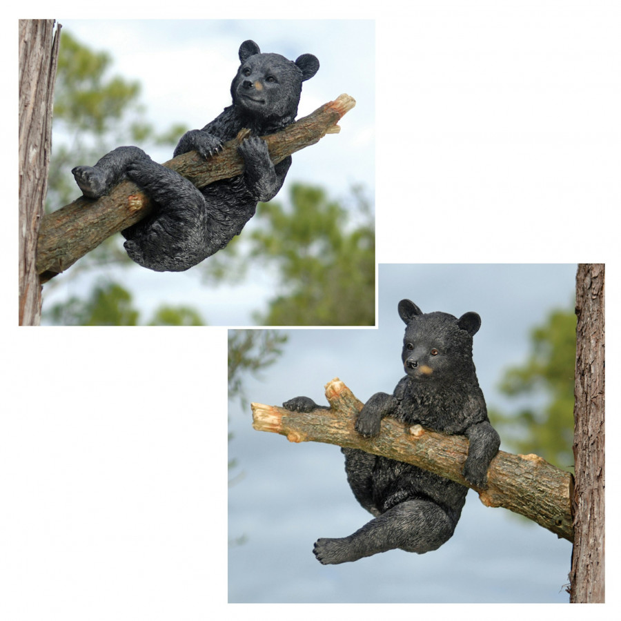 Toscano - Set of 2 Up a Tree Black Bear Tree Hugger Cub Statues