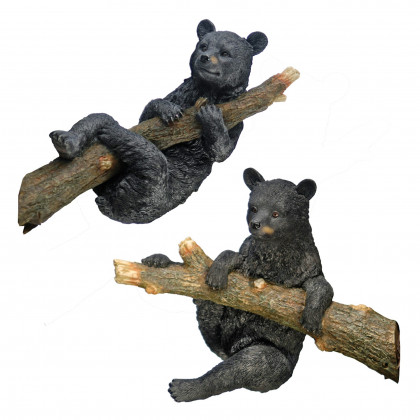 Toscano - Set of 2 Up a Tree Black Bear Tree Hugger Cub Statues