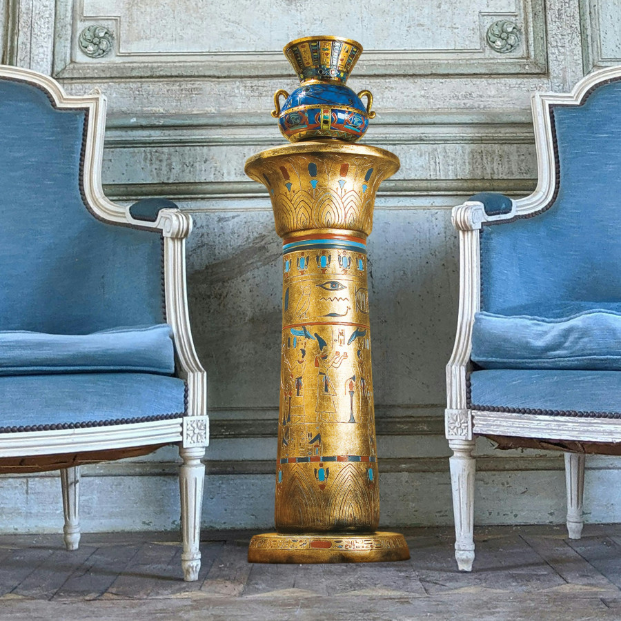 Toscano - Golden Pedestal of the Egyptian Kings Sculptural Column in Designer Resin