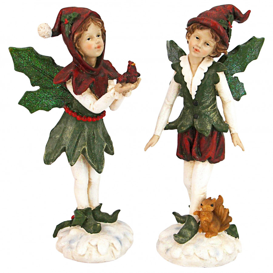 Toscano - Santa Victorian Holly Christmas Elves Statue Set