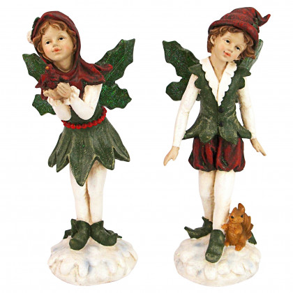 Toscano - Santa Victorian Holly Christmas Elves Statue Set
