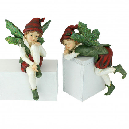 Toscano - Set of 2 Santa Christmas Elves Shelf Sitter Statues
