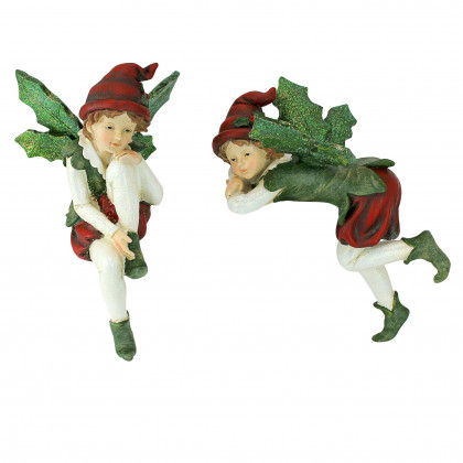 Toscano - Set of 2 Santa Christmas Elves Shelf Sitter Statues