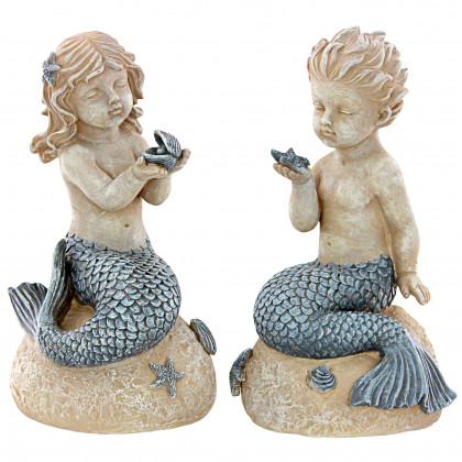 Toscano - Set of 2 Jewels of the Deep Girl and Boy Mermaid Statues