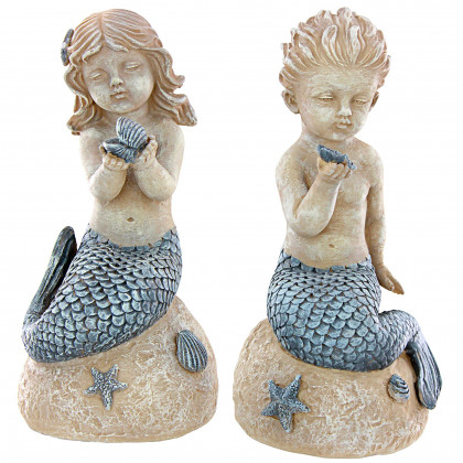 Toscano - Set of 2 Jewels of the Deep Girl and Boy Mermaid Statues
