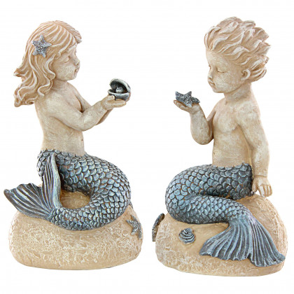 Toscano - Set of 2 Jewels of the Deep Girl and Boy Mermaid Statues