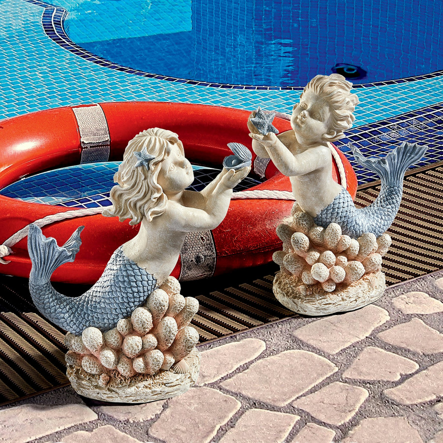 Toscano - Set of 2 Gifts from the Sea Mermaid and Merboy Statues