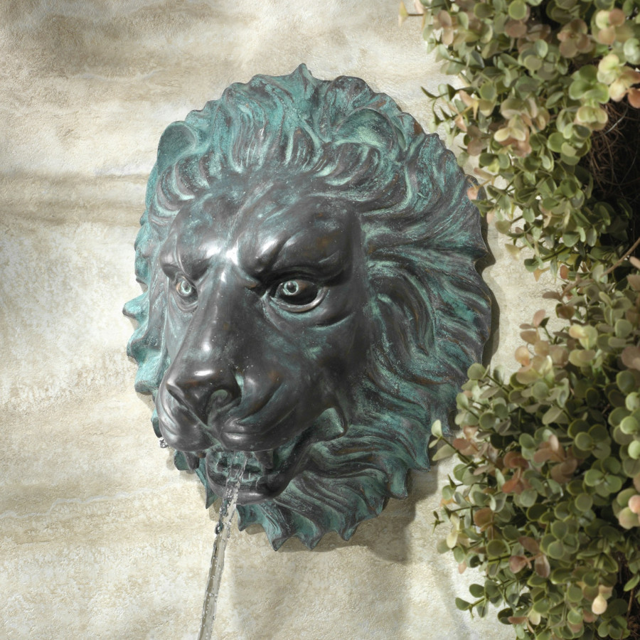 Toscano - Florentine Lion Head Spouting Bronze Garden Wall Sculpture