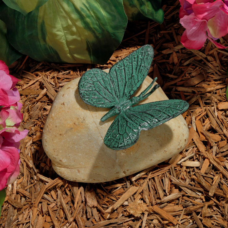 Toscano - Emerald Verde Butterfly on Rock Statue