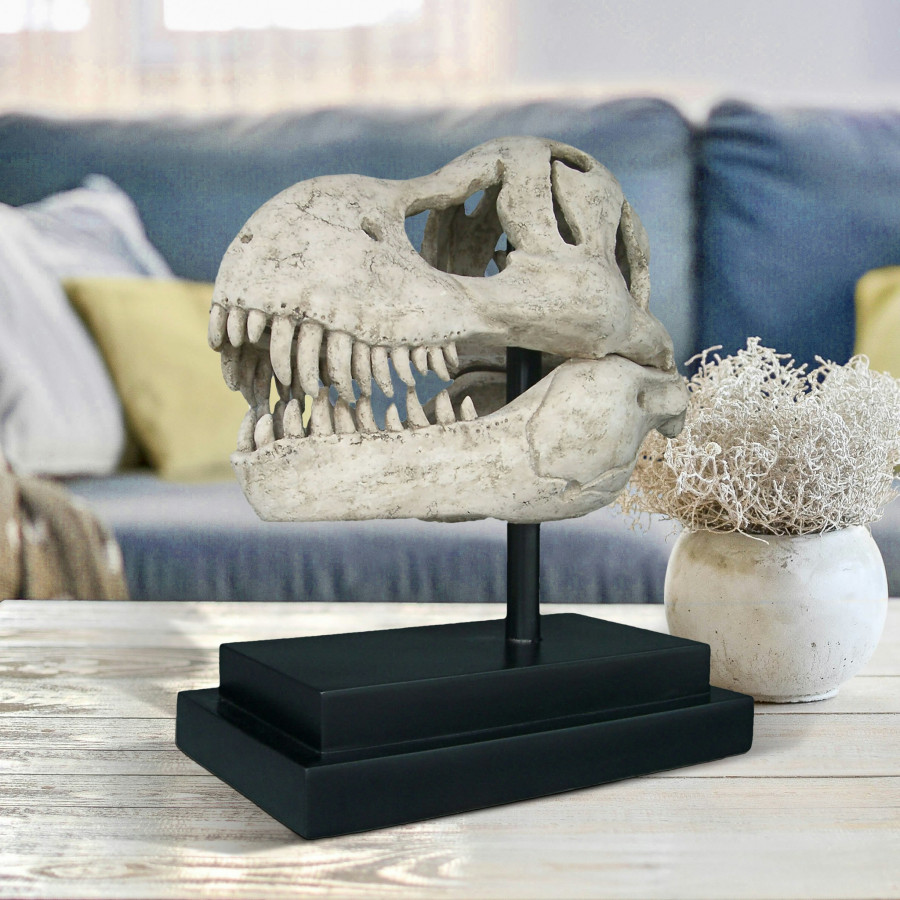 Toscano - T-Rex Dinosaur Skull Fossil Statue on Museum Mount