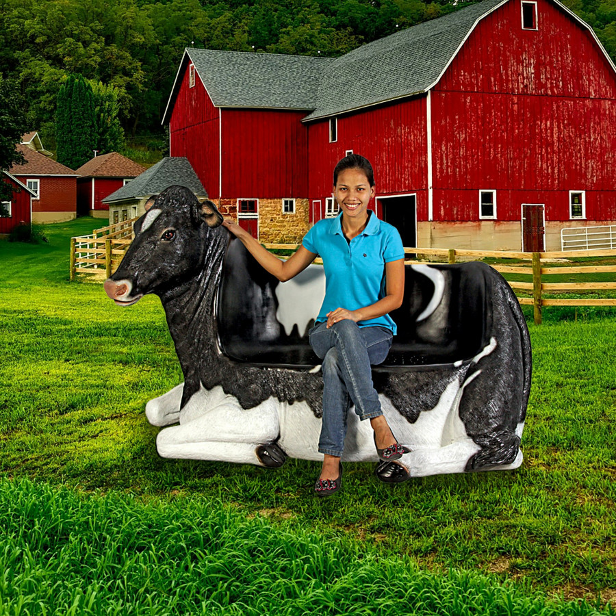 Toscano - Cowch Holstein Cow Photo Op Sculptural Bench