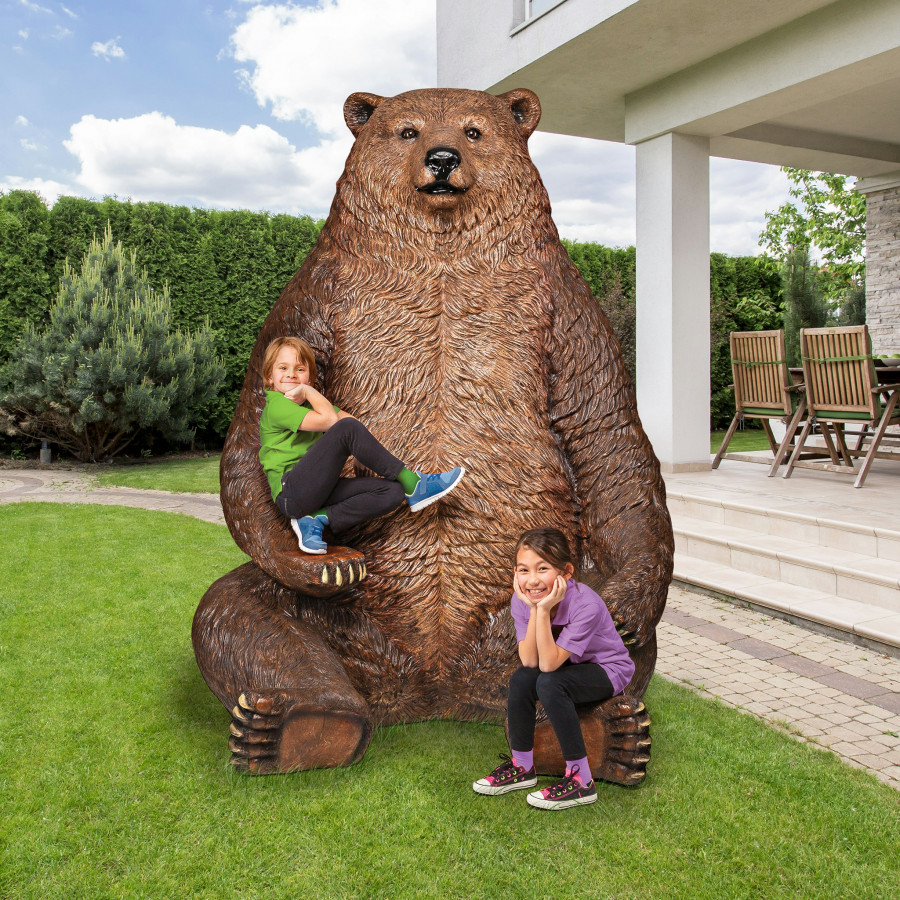 Toscano - Sitting Pretty Oversized Brown Bear Statue with Paw Seat