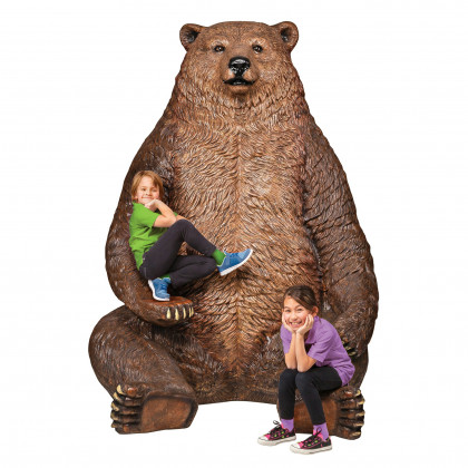 Toscano - Sitting Pretty Oversized Brown Bear Statue with Paw Seat