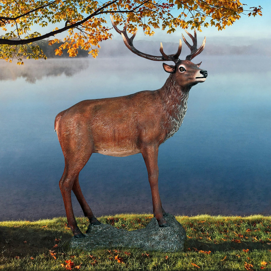 Toscano - Grande-Scale Red Deer Buck Statue with Base
