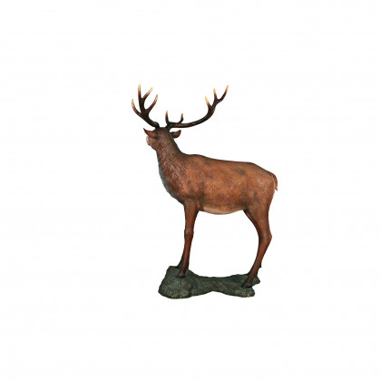 Toscano - Grande-Scale Red Deer Buck Statue with Base