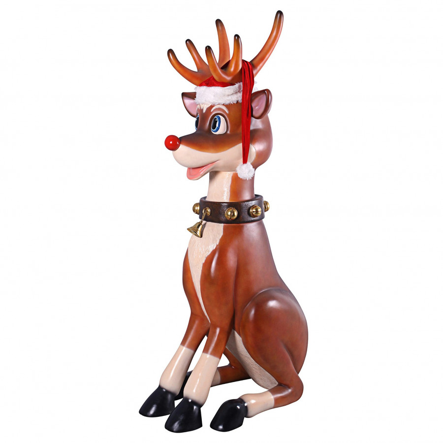 Toscano Santa Red-Nosed Christmas Reindeer Sitting Statue - Giant