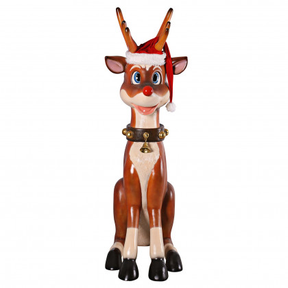Toscano Santa Red-Nosed Christmas Reindeer Sitting Statue - Giant
