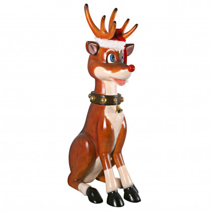 Toscano Santa Red-Nosed Christmas Reindeer Sitting Statue - Giant