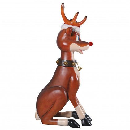 Toscano Santa Red-Nosed Christmas Reindeer Sitting Statue - Giant