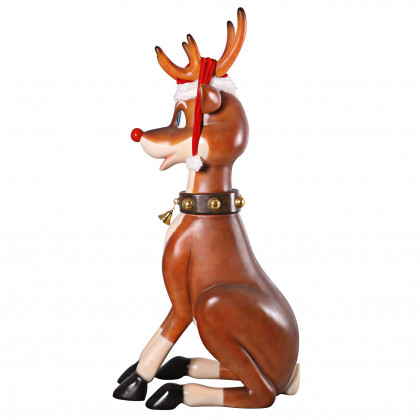 Toscano Santa Red-Nosed Christmas Reindeer Sitting Statue - Giant