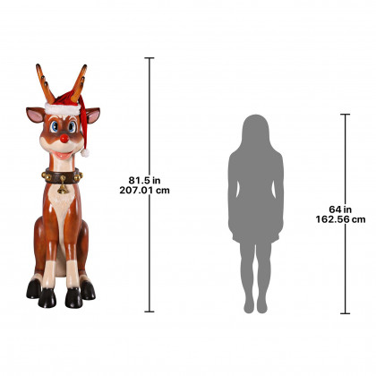 Toscano Santa Red-Nosed Christmas Reindeer Sitting Statue - Giant
