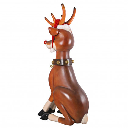 Toscano Santa Red-Nosed Christmas Reindeer Sitting Statue - Giant