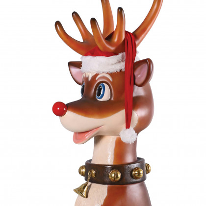 Toscano Santa Red-Nosed Christmas Reindeer Sitting Statue - Giant