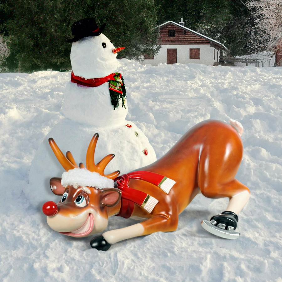 Toscano - Slip-Slider Santa Red-Nosed Christmas Reindeer Statue