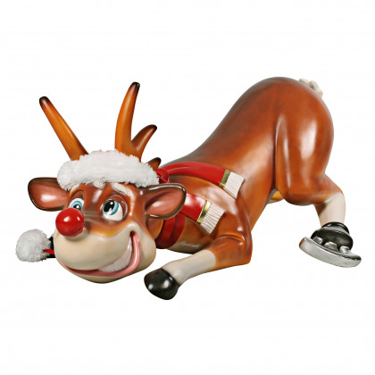 Toscano - Slip-Slider Santa Red-Nosed Christmas Reindeer Statue