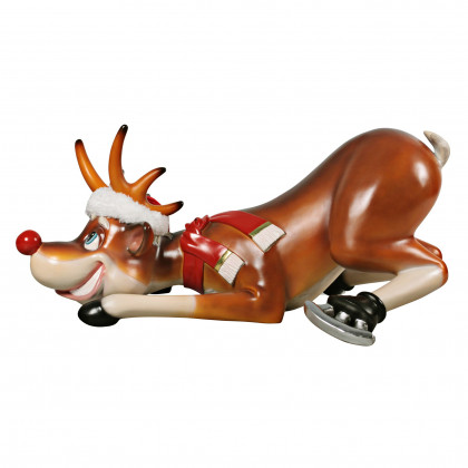 Toscano - Slip-Slider Santa Red-Nosed Christmas Reindeer Statue
